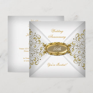 Elegantes weißes Gold zum 50. Hochzeitstag Einladung