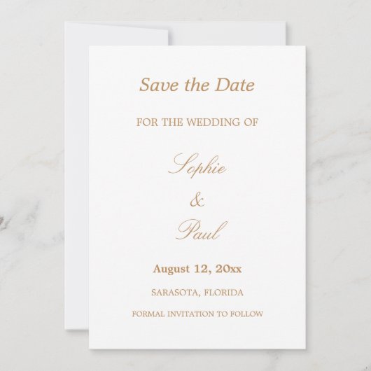 Elegantes Weißes Golden Beige Save the Date (Vorderseite)