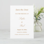 Elegantes Weißes Golden Beige Save the Date (Stehend Vorderseite)