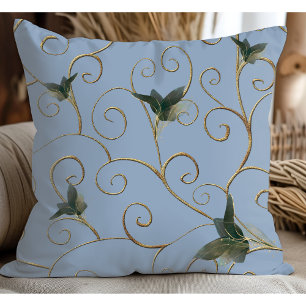 Elegantes weißes goldenes Blumenmuster Blau Kissen