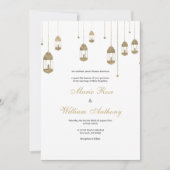 Elegantes, weißes goldfarbenes Laternenlicht Hochz Einladung (Vorderseite)