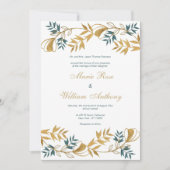 Elegantes weißes goldgraues Blattwerk Einladung (Vorderseite)