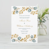 Elegantes weißes goldgraues Blattwerk Einladung (Stehend Vorderseite)