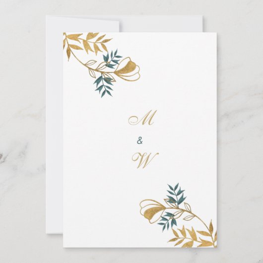 Elegantes weißes goldgraues Blattwerk Einladung (Rückseite)