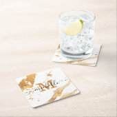 Elegantes weißes Goldmarmor handgeschriebenes Mono Rechteckiger Pappuntersetzer (Vor Ort)