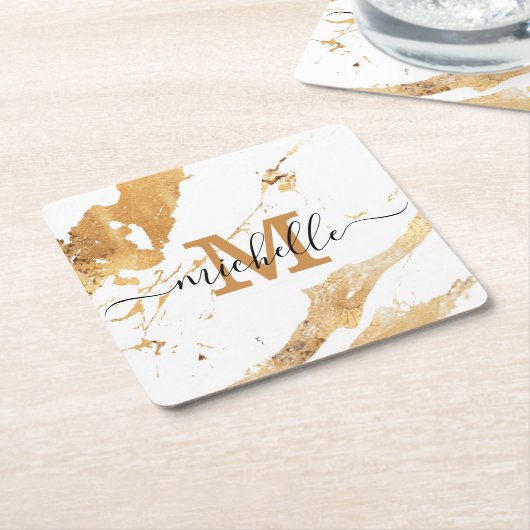 Elegantes weißes Goldmarmor handgeschriebenes Mono Rechteckiger Pappuntersetzer (angewinkelt)