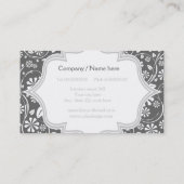 Elegantes weißes, graues Blumenmuster Monogramm Visitenkarte (Rückseite)
