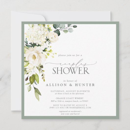 Elegantes weißes graues Wasserfarbenpaar Dusche Einladung (Vorderseite)