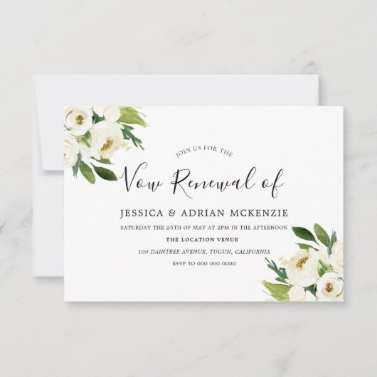 Elegantes weißes, grün blühendes Leaf Vow Renewal RSVP Karte (Vorderseite)