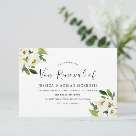 Elegantes weißes, grün blühendes Leaf Vow Renewal  RSVP Karte (Stehend Vorderseite)