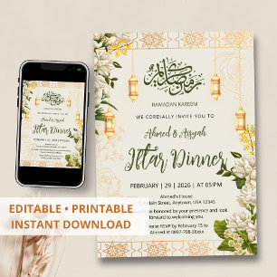 Elegantes weißes Jasmin-Blumen-Ramadan-Iftar Einladung