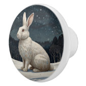 Elegantes weißes Kaninchen Weihnachtsschneewald Keramikknauf (Rechts)