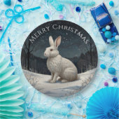 Elegantes weißes Kaninchen Weihnachtsschneewald Pappteller (Party)