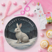 Elegantes weißes Kaninchen Weihnachtsschneewald Pappteller (Party)
