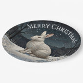 Elegantes weißes Kaninchen Weihnachtsschneewald Pappteller (Schrägansicht)