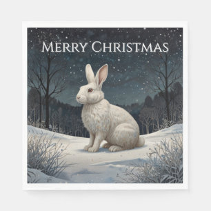 Elegantes weißes Kaninchen Weihnachtsschneewald Serviette