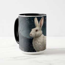Elegantes weißes Kaninchen Weihnachtsschneewald Tasse
