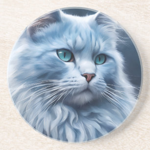 Elegantes weißes Katze blaue Augen künstlerische H Getränkeuntersetzer