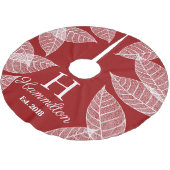 Elegantes weißes Leaf Skelett und festlich rot Polyester Weihnachtsbaumdecke (Schrägansicht)