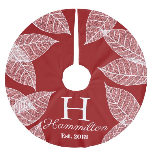 Elegantes weißes Leaf Skelett und festlich rot Polyester Weihnachtsbaumdecke (Vorderseite)