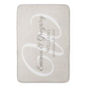 Elegantes weißes Leinen-Monogramm Badematte (Vorderseite Vertikal)