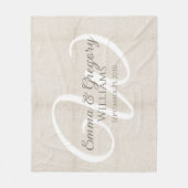 Elegantes weißes Leinen Monogramm Fleecedecke (Vorderseite)