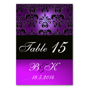 ELEGANTES, WEISSES, LILA DAMASK-MONOGRAMM TISCHNUMMER
