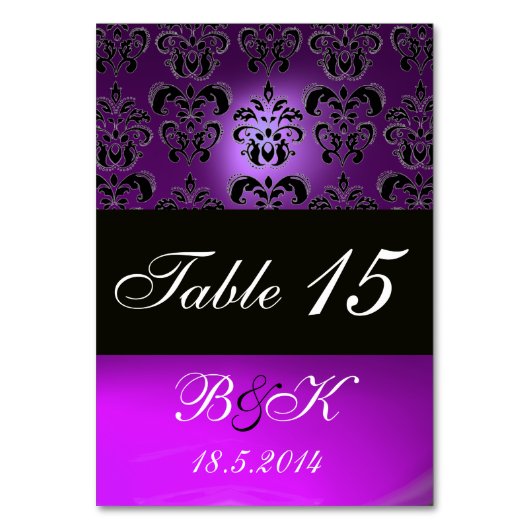 ELEGANTES, WEISSES, LILA DAMASK-MONOGRAMM TISCHNUMMER (Vorderseite)