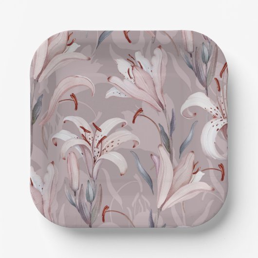 Elegantes weißes Lilienpapier Pappteller (Vorderseite)