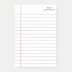 Elegantes weißes liniertes Schulheftpapier Monogra Post-it Klebezettel