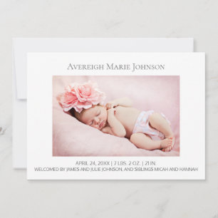 Elegantes Weißes Mädchen oder Jungen Foto Geburtsa Ankündigung