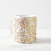 Elegantes, weißes Mandala-Muster Kaffeetasse (Vorderseite Links)