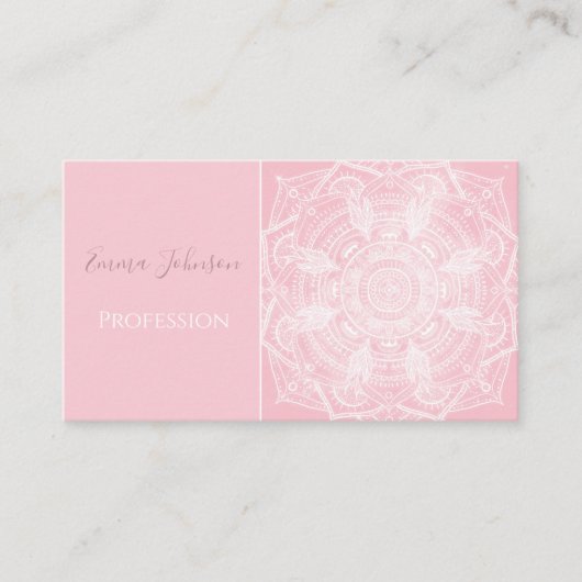 Elegantes weißes Mandala-rosa Nebula-Design Visitenkarte (Vorderseite)