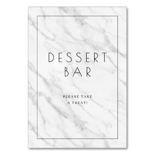 Elegantes weißes Marmor-Dessertbar-Schild Tischnummer (Vorderseite)