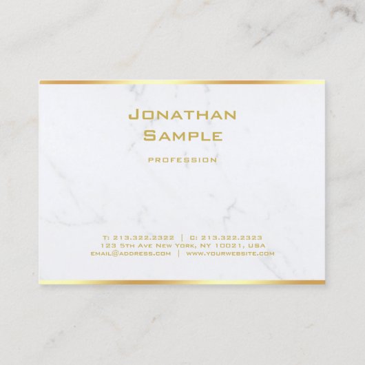 Elegantes, weißes Marmor Gold Text Template Modern Visitenkarte (Rückseite)