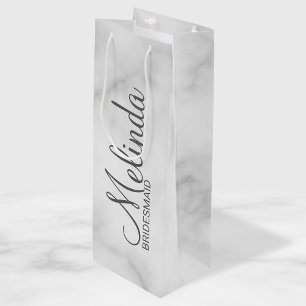 Elegantes Weißes Marmor Personalized Brautjungfern Geschenktüte Für Weinflaschen