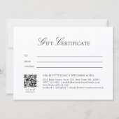 Elegantes weißes Marmor-QR-Code-Geschenkgutschein (Rückseite)