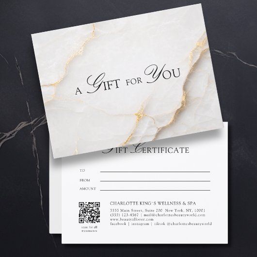 Elegantes weißes Marmor-QR-Code-Geschenkgutschein