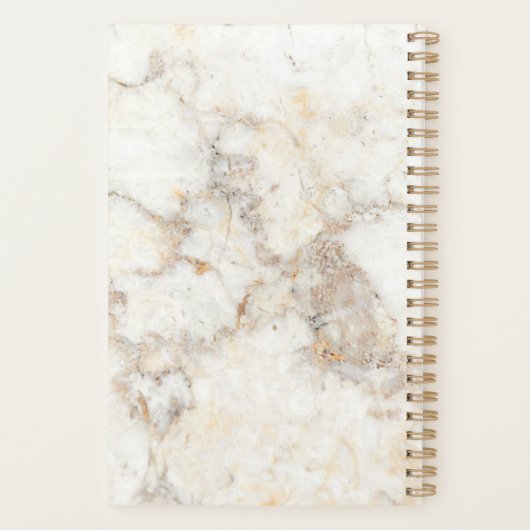 Elegantes weißes Marmormuster Hochzeitsplaner Planer (Rückseite)