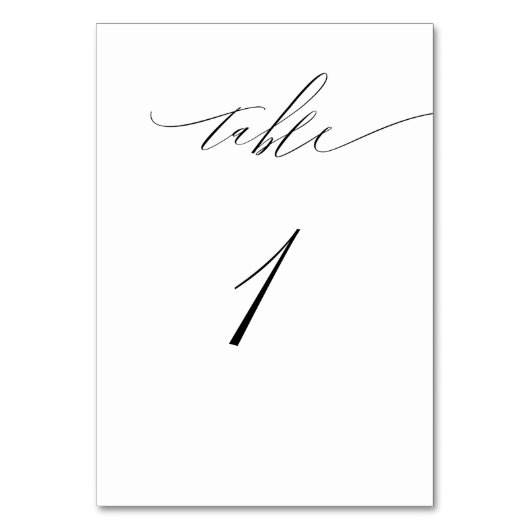 Elegantes weißes, modernes Script Nr. 1 Hochzeit Tischnummer (Vorderseite)