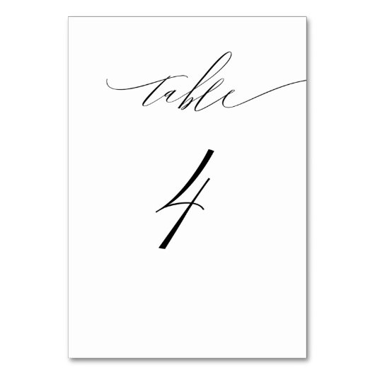 Elegantes weißes, modernes Script Nr. 4 Wedding Tischnummer (Rückseite)