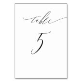 Elegantes weißes, modernes Script Nr. 5 Hochzeit Tischnummer (Rückseite)