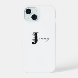 ELEGANTES WEIßES MONOGRAMM NAME MIT FLORALEM J INI iPhone 15 HÜLLE