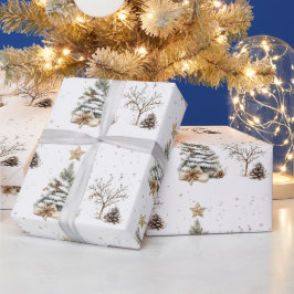 Elegantes Weißes Neujahrs-Frosted-Tannenbaum-Muste Geschenkpapier