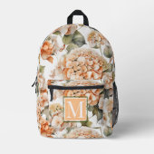 Elegantes weißes orangefarbenes Boho Monogramm Bedruckter Rucksack (Vorderseite)