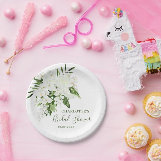 Elegantes weißes Orchid Bohemisches florales Braut Pappteller (Party)