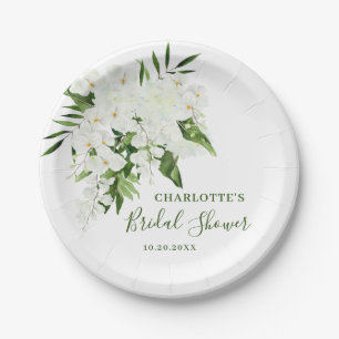 Elegantes weißes Orchid Bohemisches florales Braut Pappteller