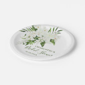 Elegantes weißes Orchid Bohemisches florales Braut Pappteller (Schrägansicht)