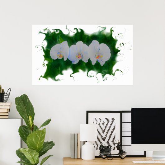 Elegantes weißes Orchid-Gemälde tropisch-blumenrei Poster (Heimbüro)