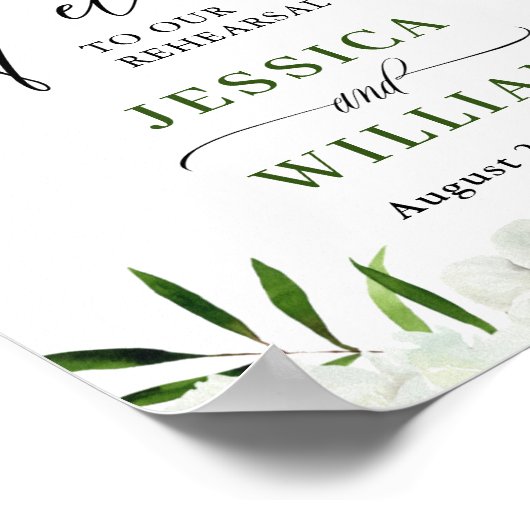 Elegantes Weißes Orchid Probe Abendessen Begrüßung Poster (Ecke)